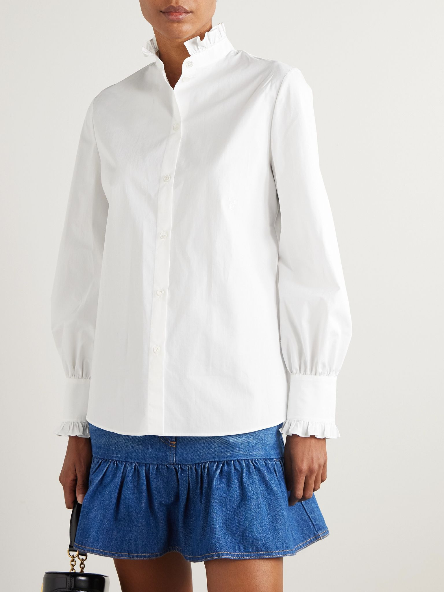 Ruffled cotton-poplin shirt White - 3