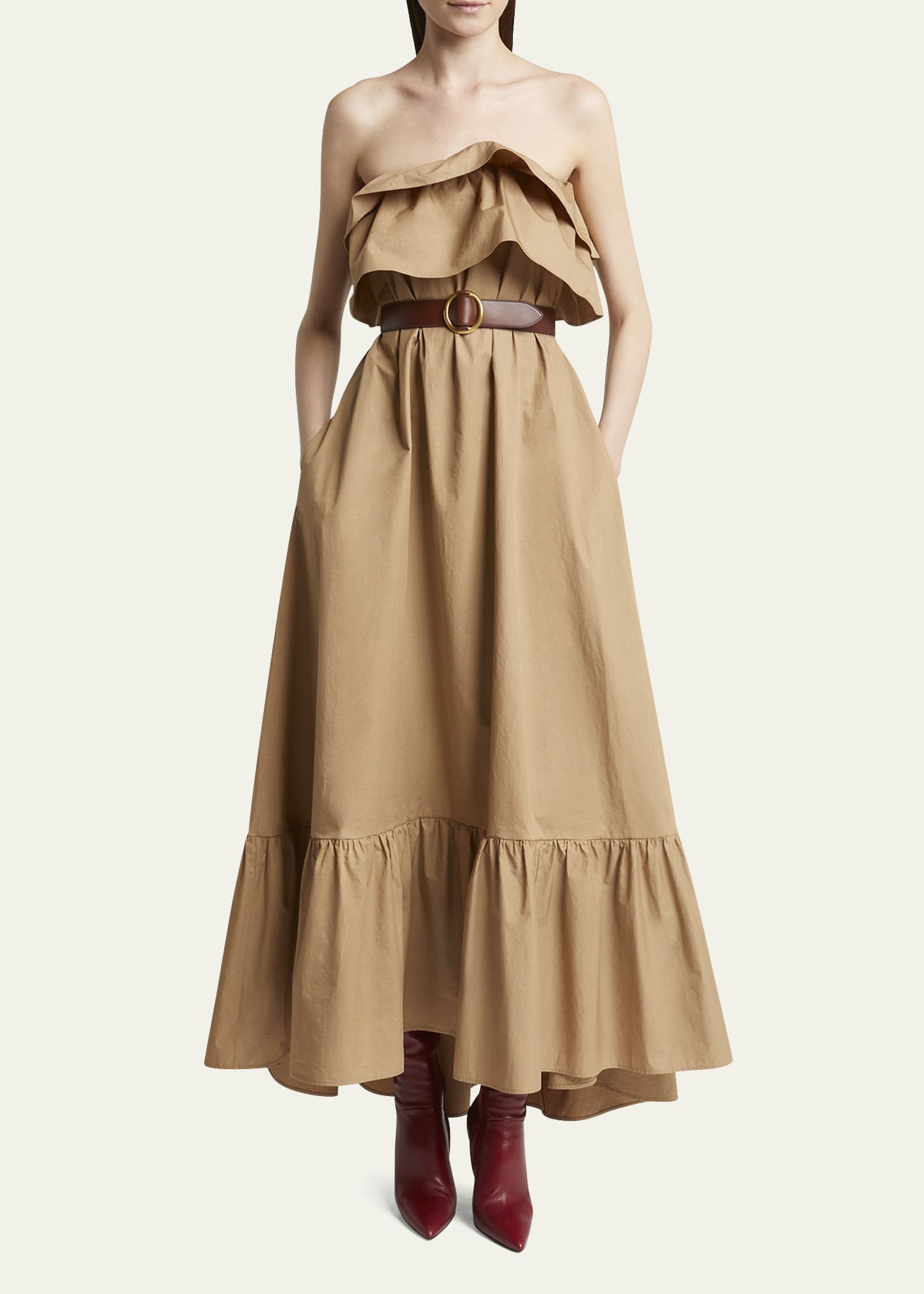 Long Strapless Ruffled Dress - 2