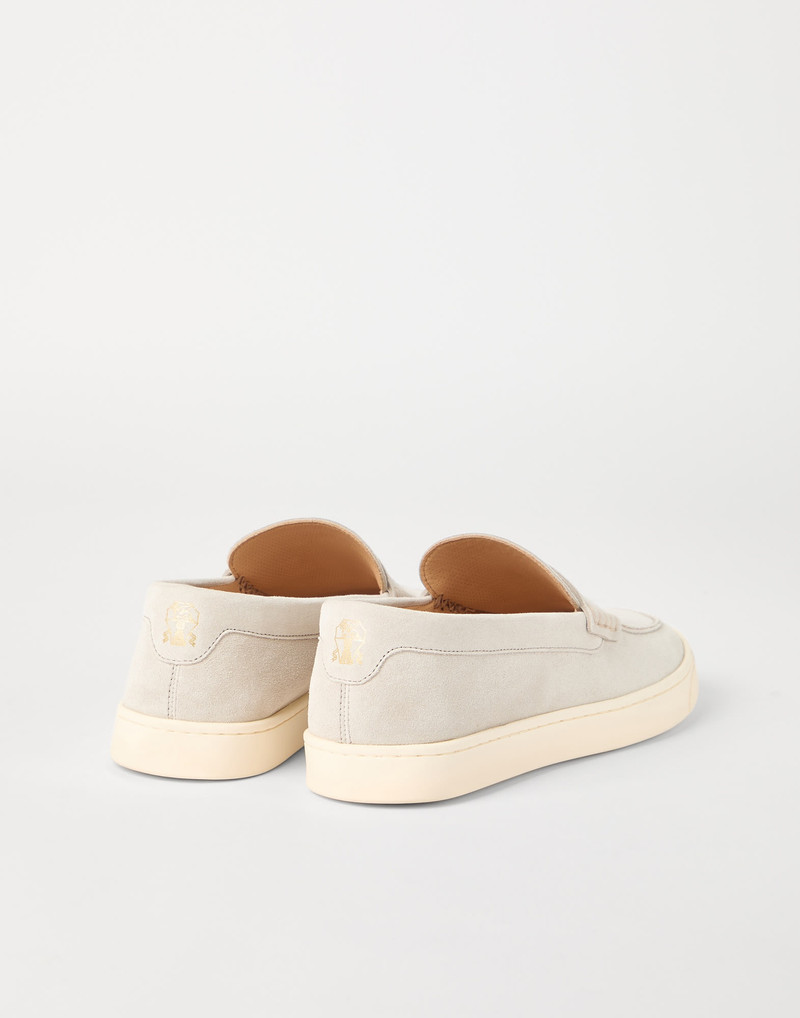 Brunello Cucinelli Washed suede loafer sneakers with natural rubber sole outlook