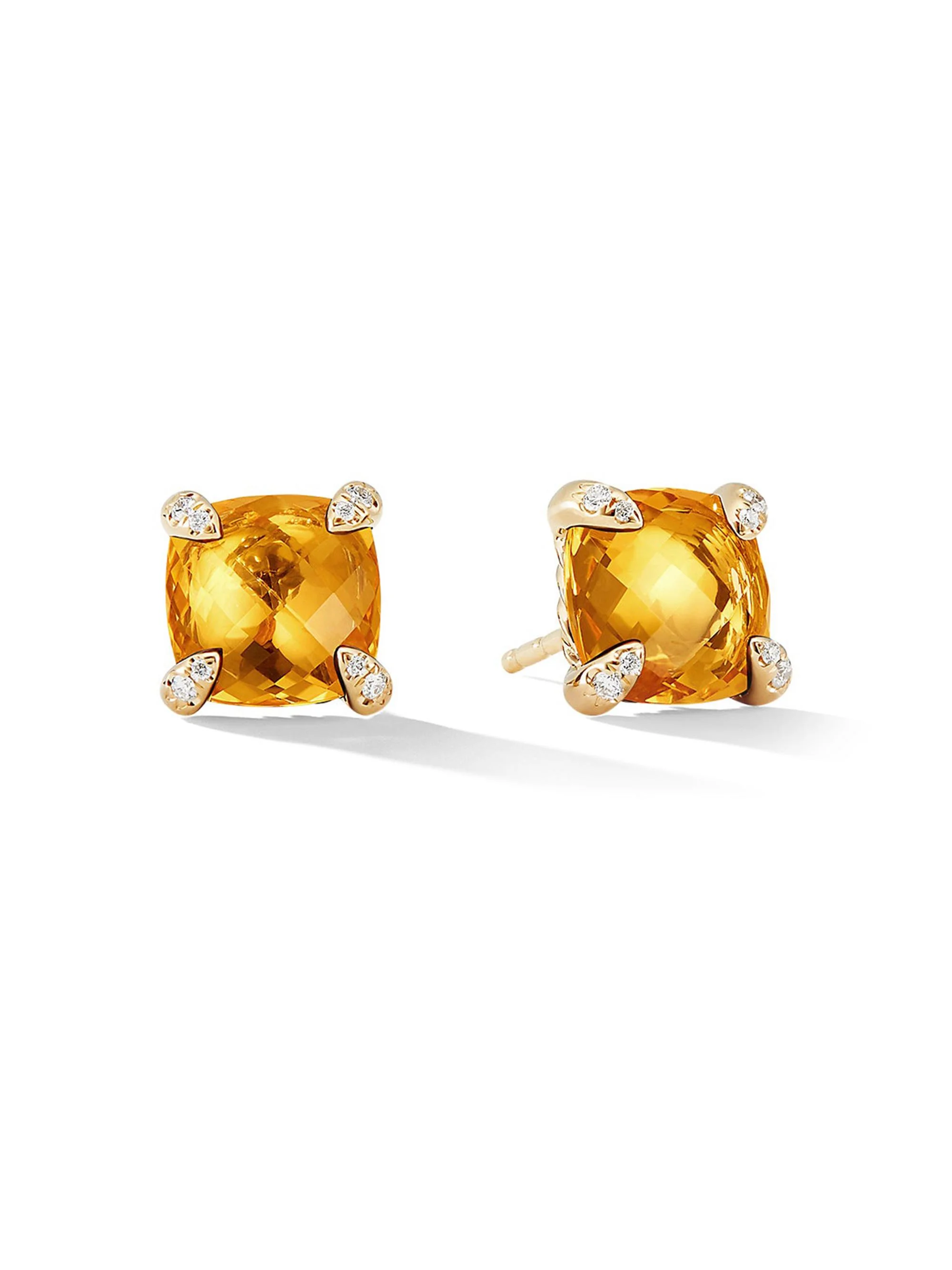 Women's Chatelaine Stud Earrings in 18K Yellow Gold with Pavé Diamonds - Citrine - 1