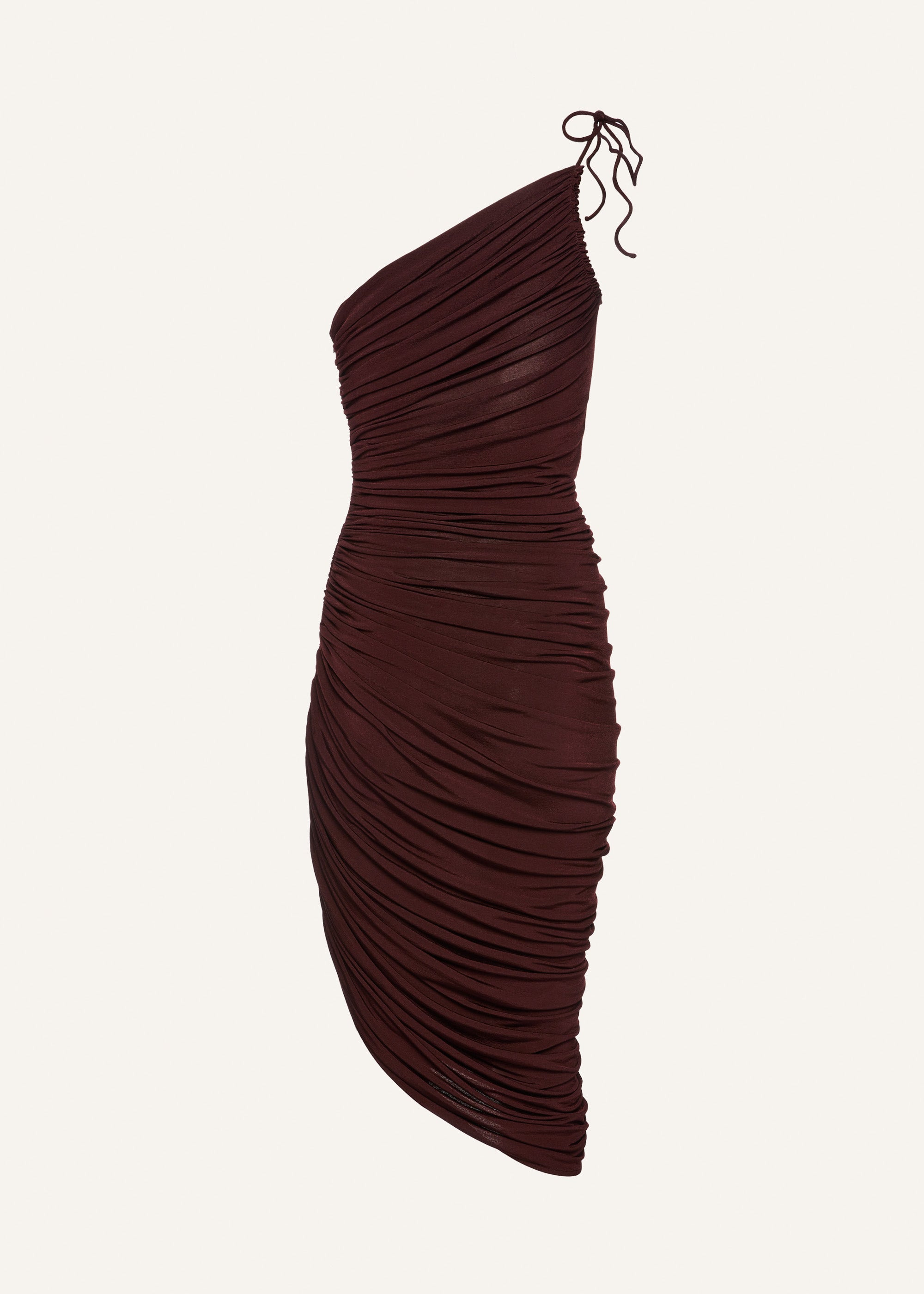 Asymmetrical draped midi dress in bordeaux - 2