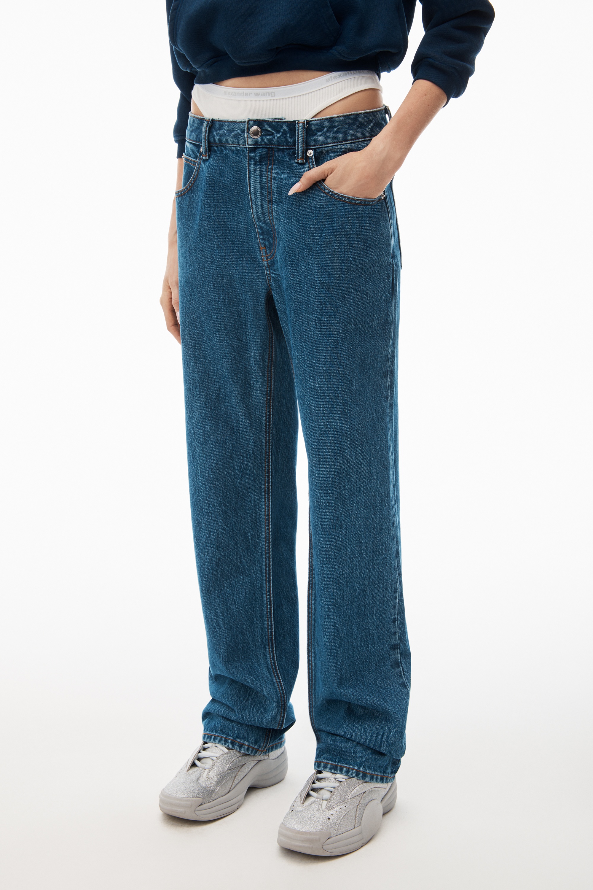 layered loose jean in denim - 3