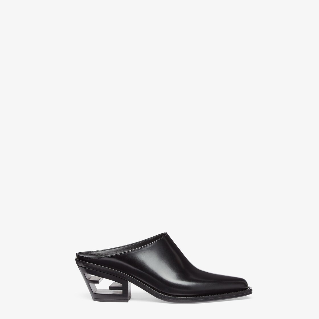 Black leather medium-heel mules - 1