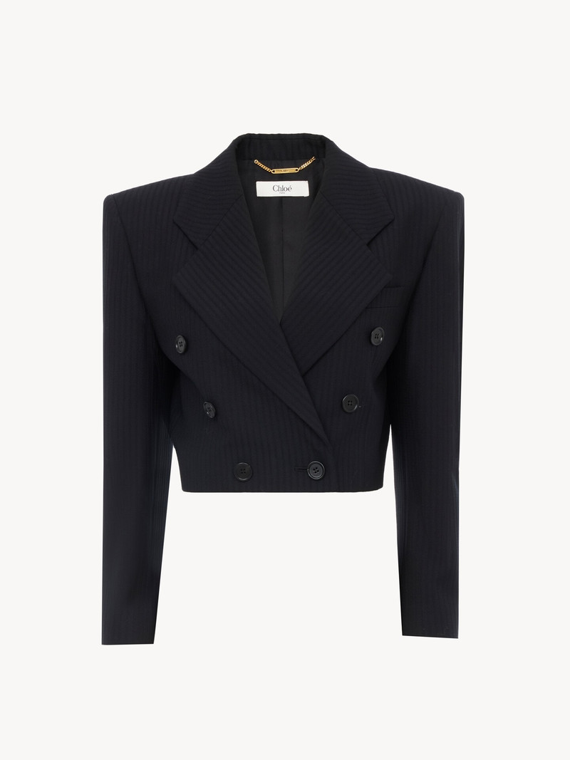 DOUBLE-BREASTED CROPPED SPENCER JACKET IN STRIPED WOOL 1