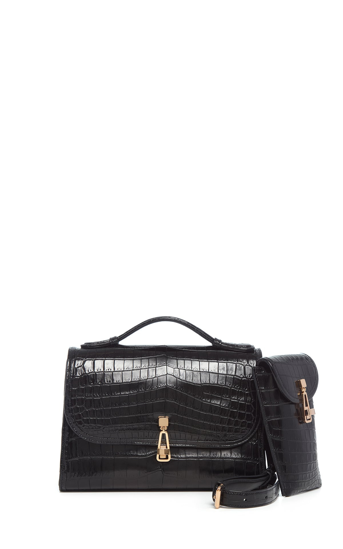 Medium Leonora Flap Bag in Black Crocodile Leather with Sunglasses Pouch - 1