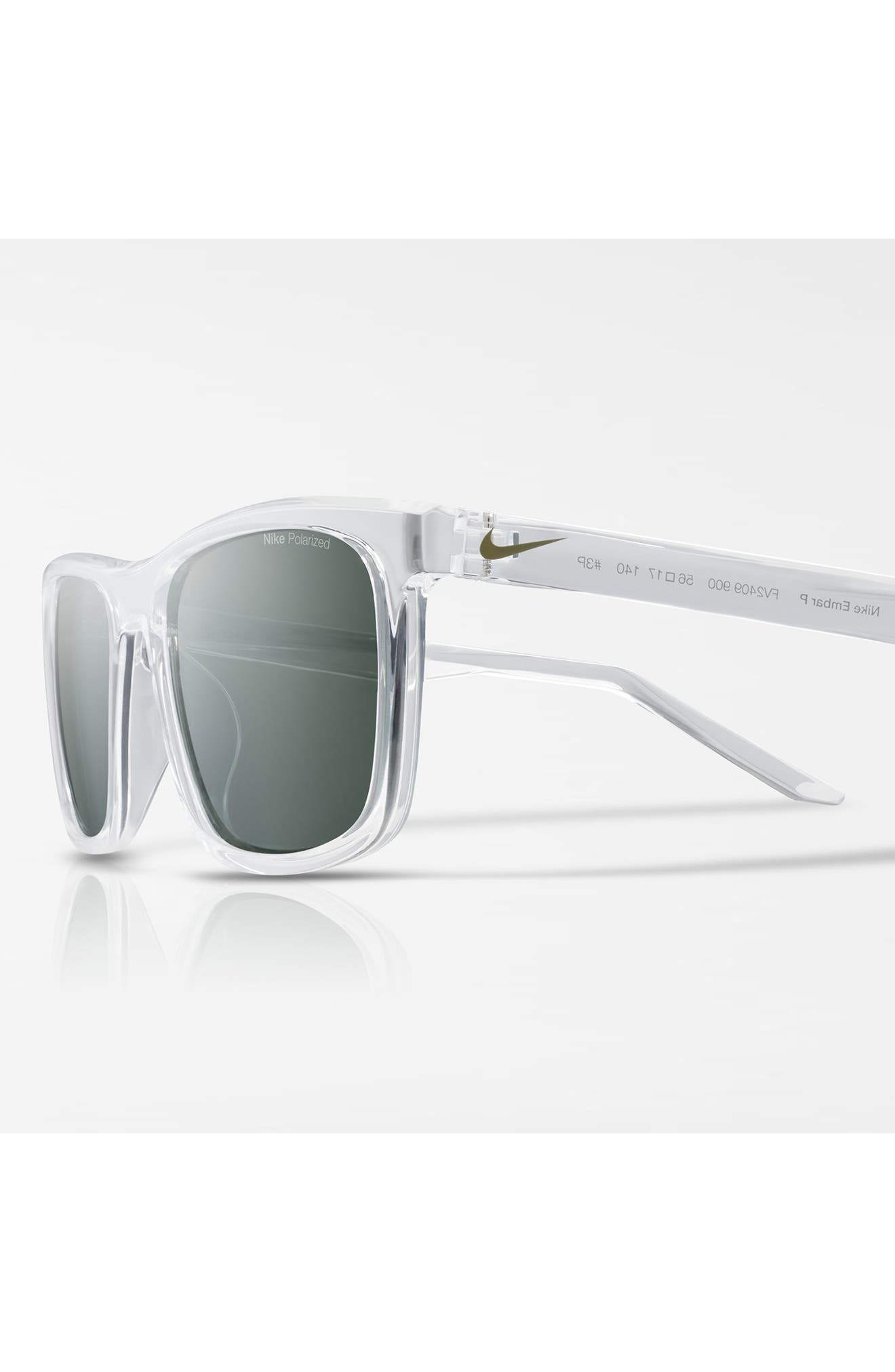 Nike Embar 56mm Polarized Square Sunglasses in Clear /Polar Green at Nordstrom - 3