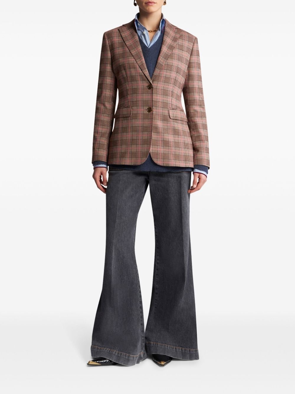 checkered logo-engraved buttons jacket - 3
