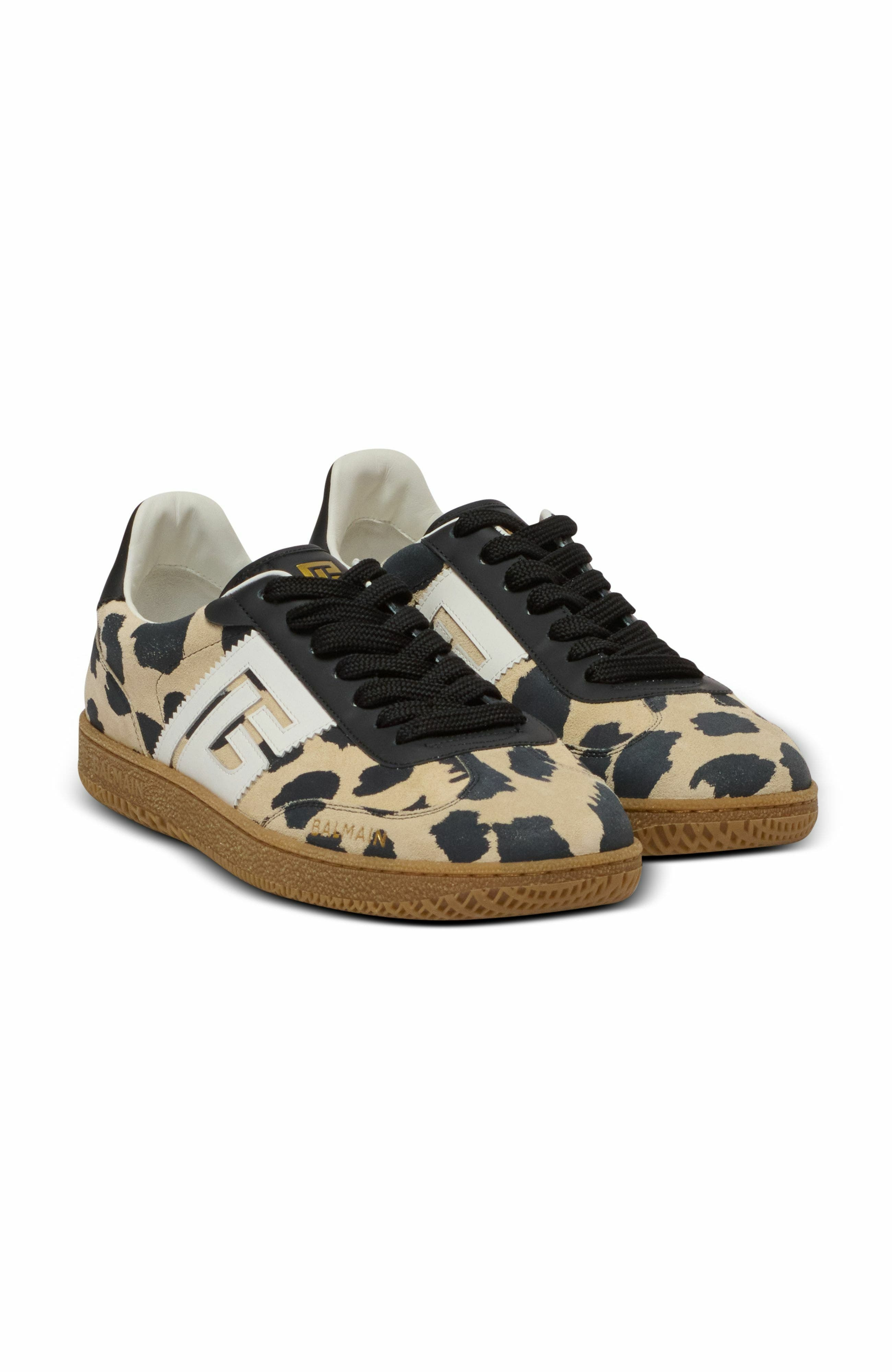 Balmain Swan Leopard Print Suede Leather Trainers in Brown at Nordstrom - 1