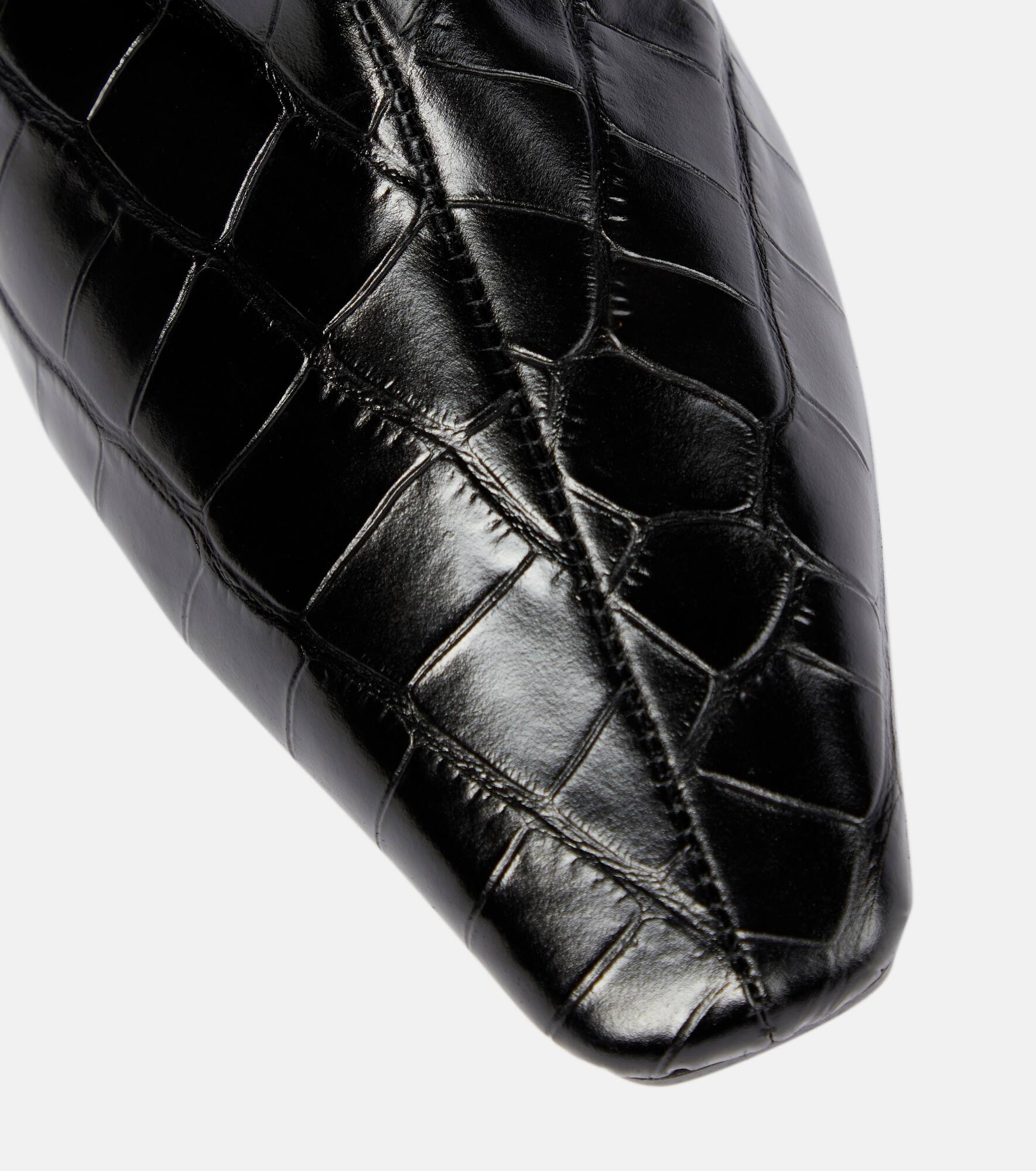 Croc-effect leather knee-high boots - 6