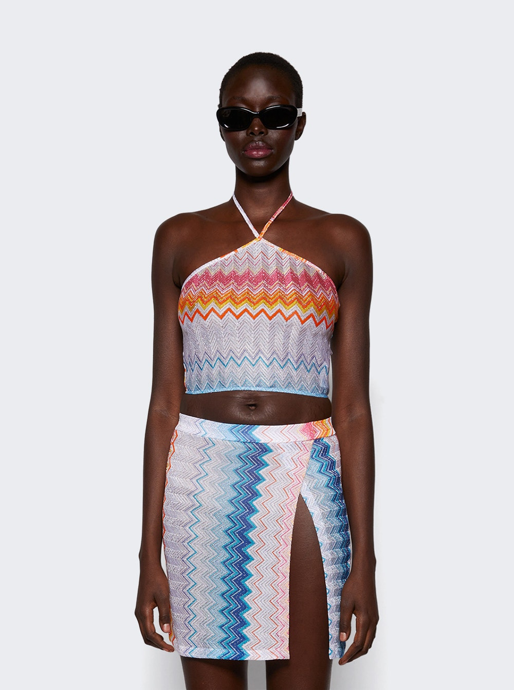 Lamé Zig-zag Halter Top Shaded Fuchsia And Blue - 3