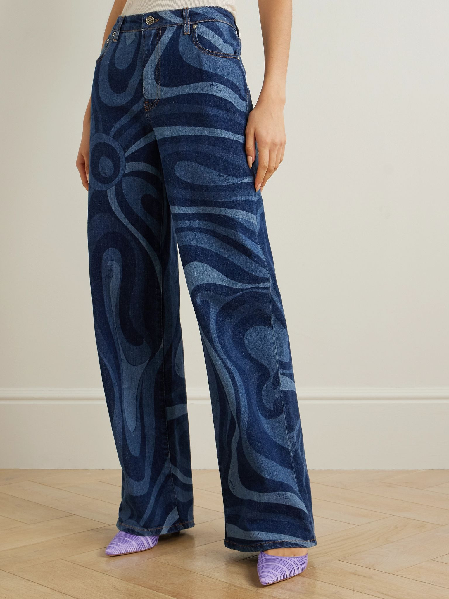 Marmo printed high-rise wide-leg jeans Blue - 3