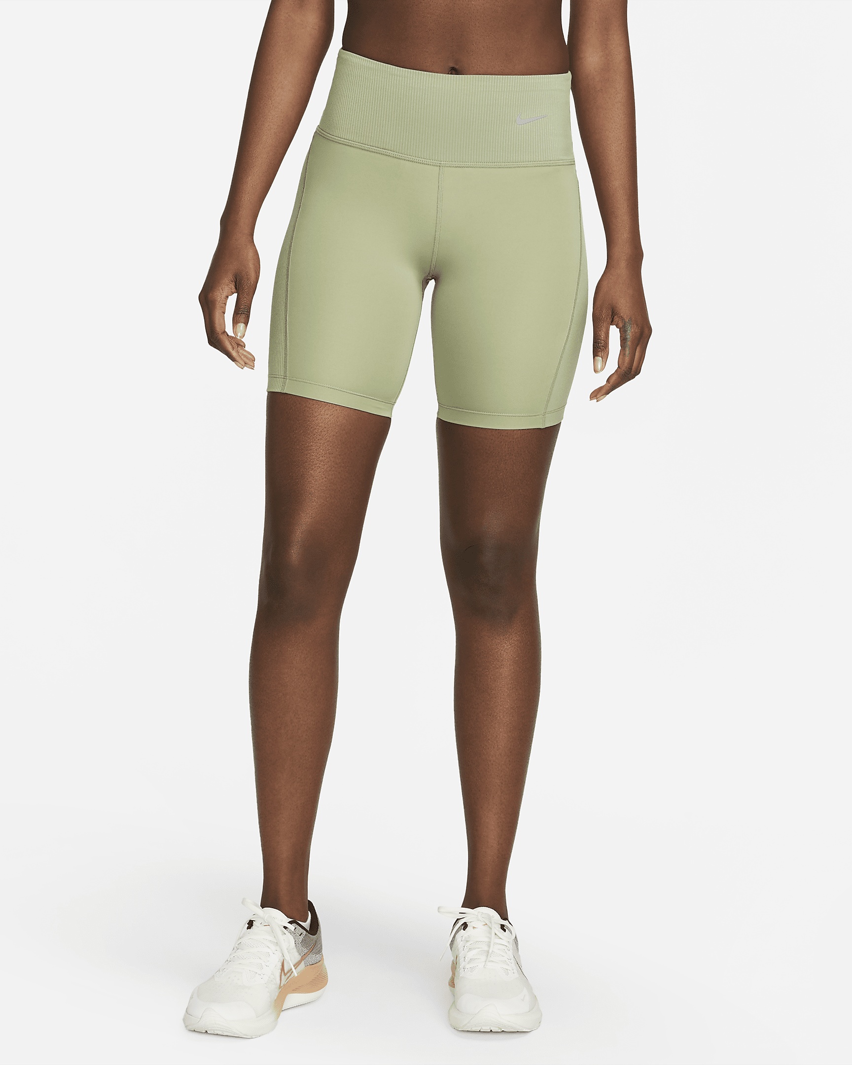 Nike Women's Tight Mid-Rise Ribbed-Panel Running Shorts with Pockets - 1