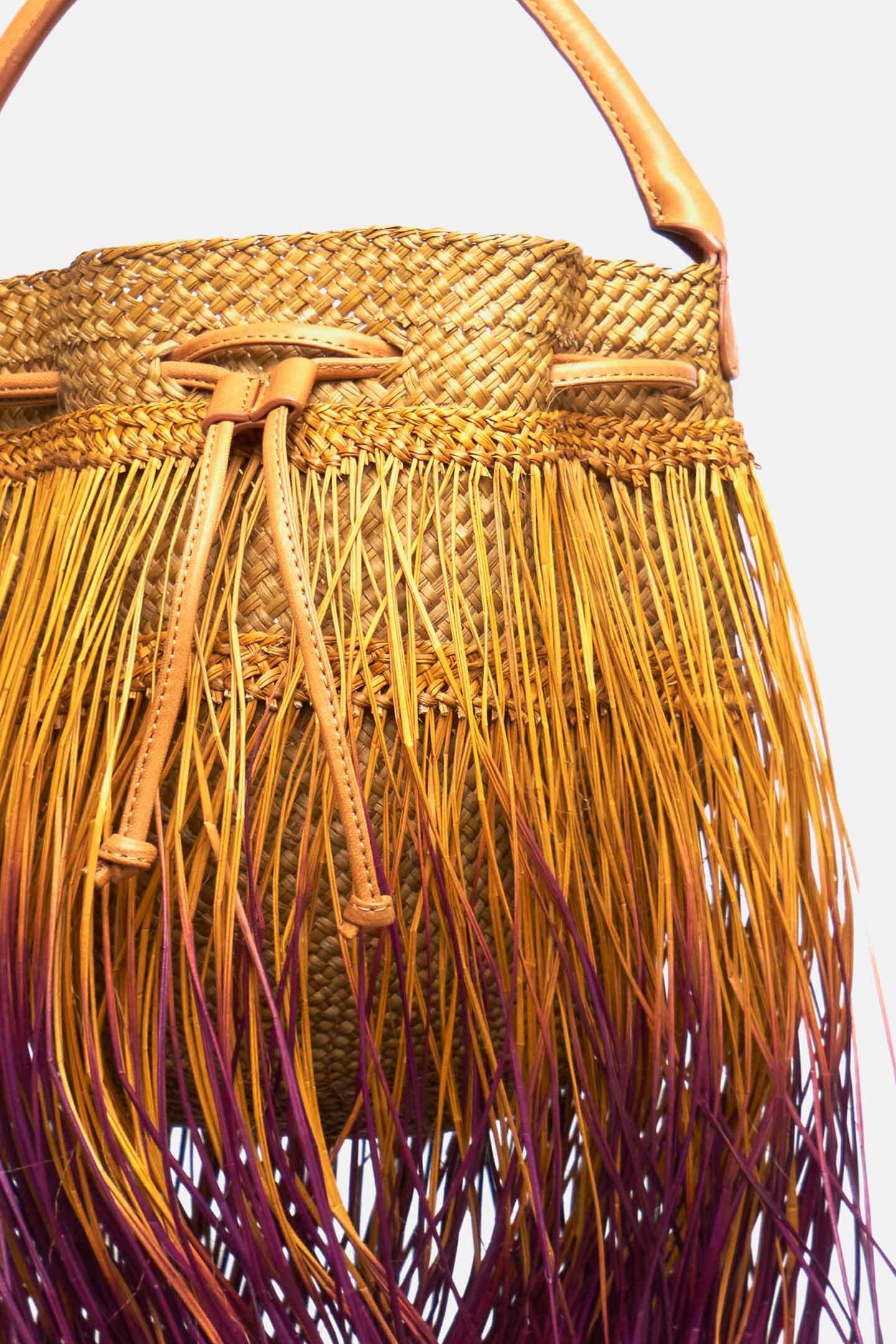 LARGE OMBRE FRINGE BUCKET BAG - 2