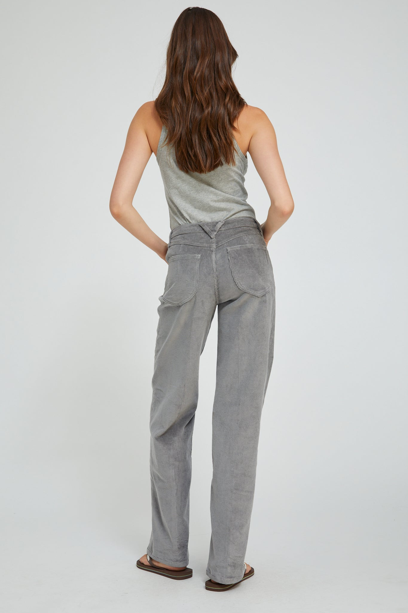 GREY CORDUROY WIDE LEG TROUSERS - 5