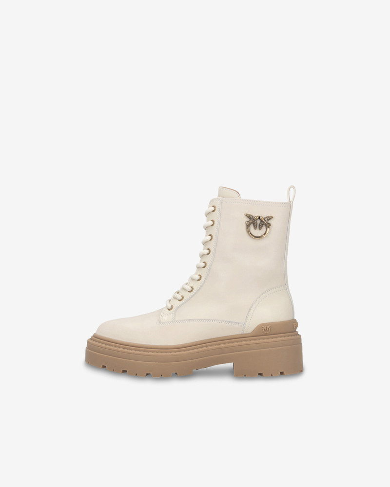 PINKO LEATHER COMBAT BOOTS WITH METAL LOGO outlook