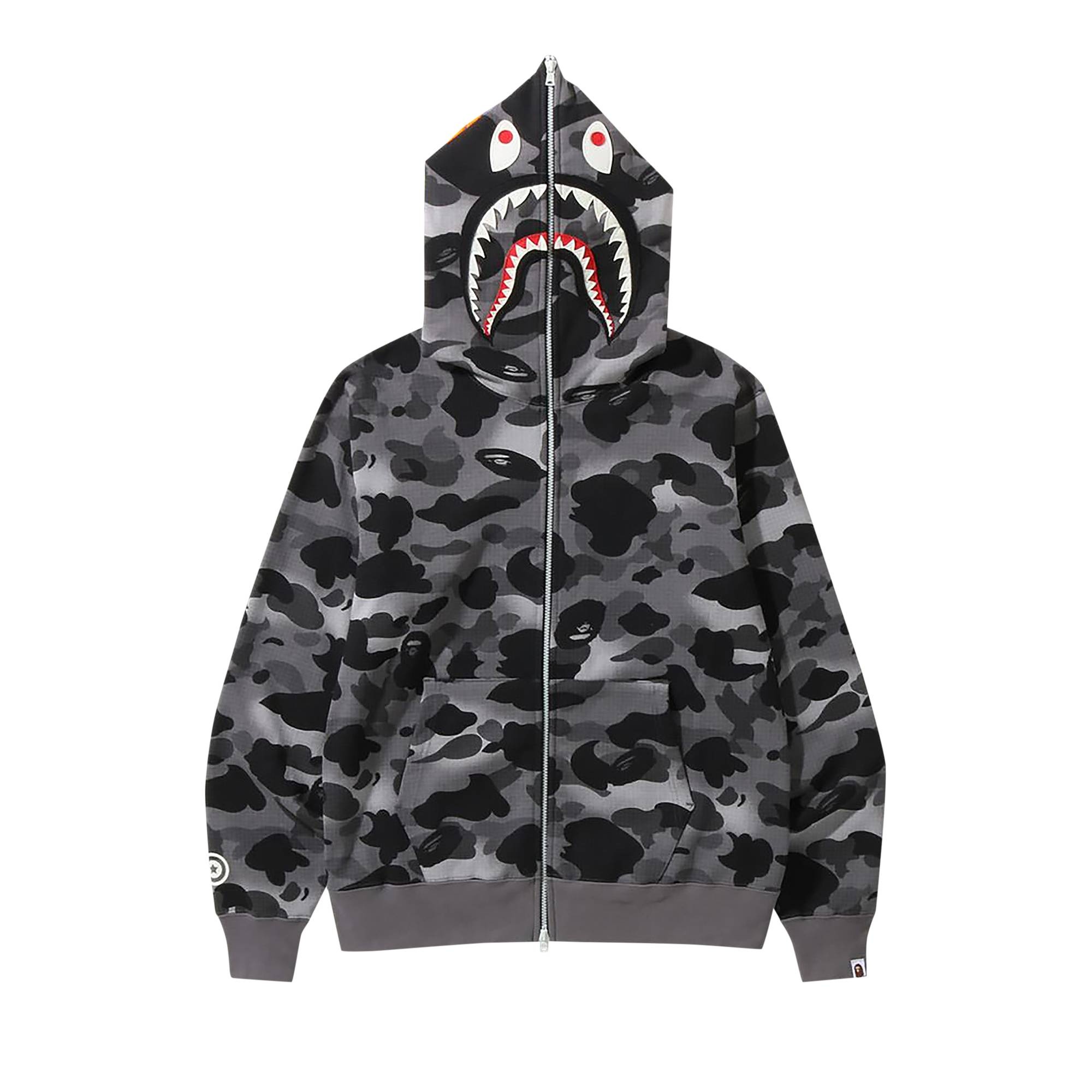 BAPE Grid Camo Shark Full Zip Hoodie 'Black' - 1