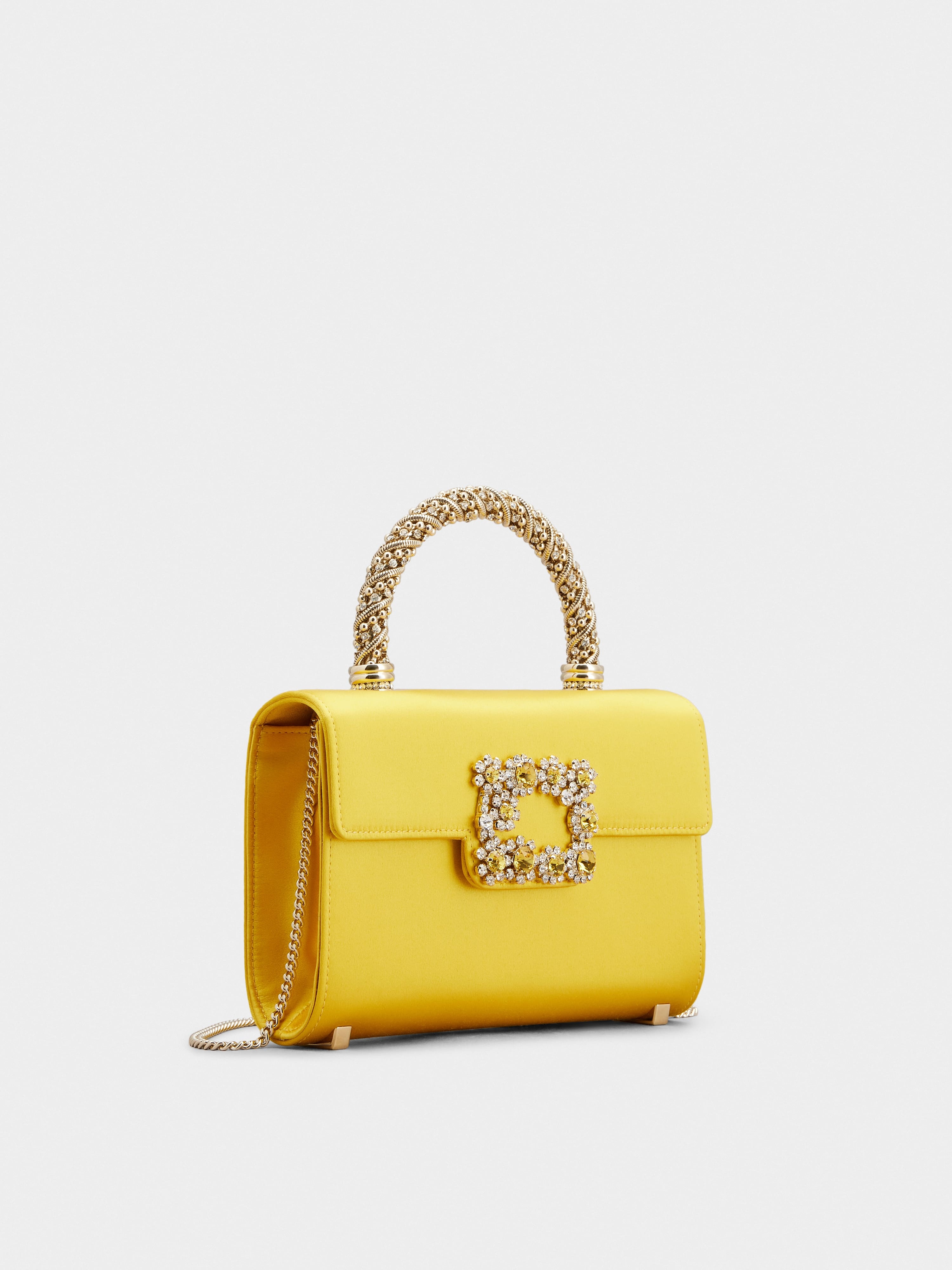 Jewel Mini Flower Strass Colored Buckle Clutch Bag in Satin - 3