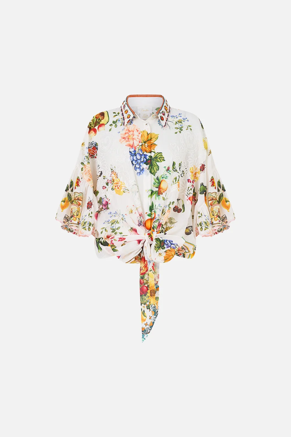 TIE FRONT SHIRT WITH SLEEVE FRILL - 1