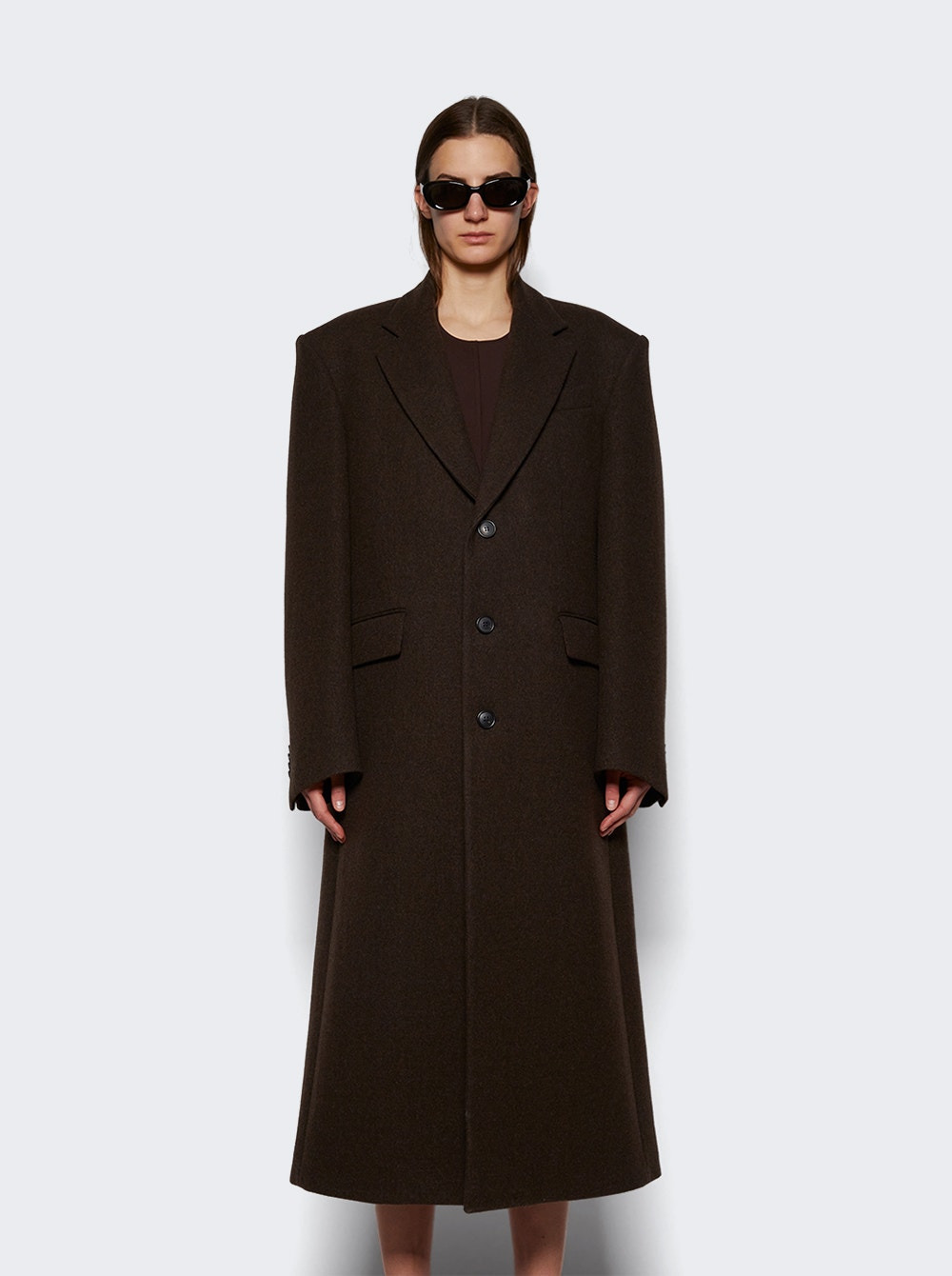 Single Breasted Coat Dark Brown - 3