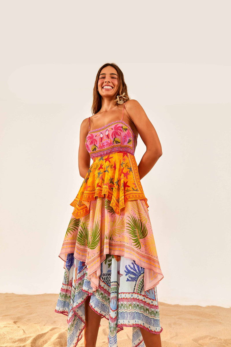 Mixed Scarves Layered Midi Dress 1