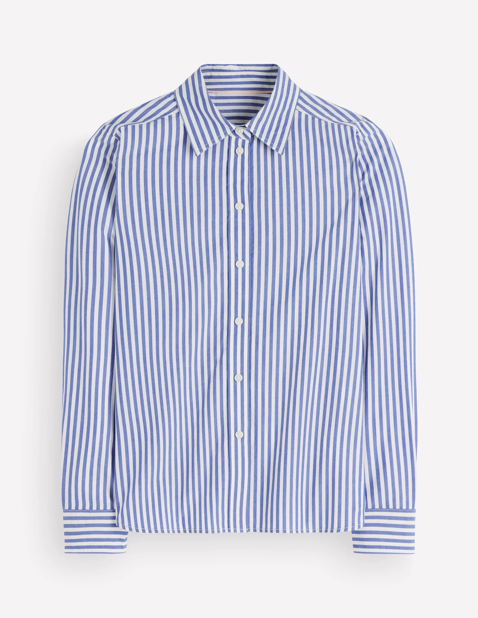 The New Sienna Cotton Shirt-Bright Blue, Ivory Stripe - 1