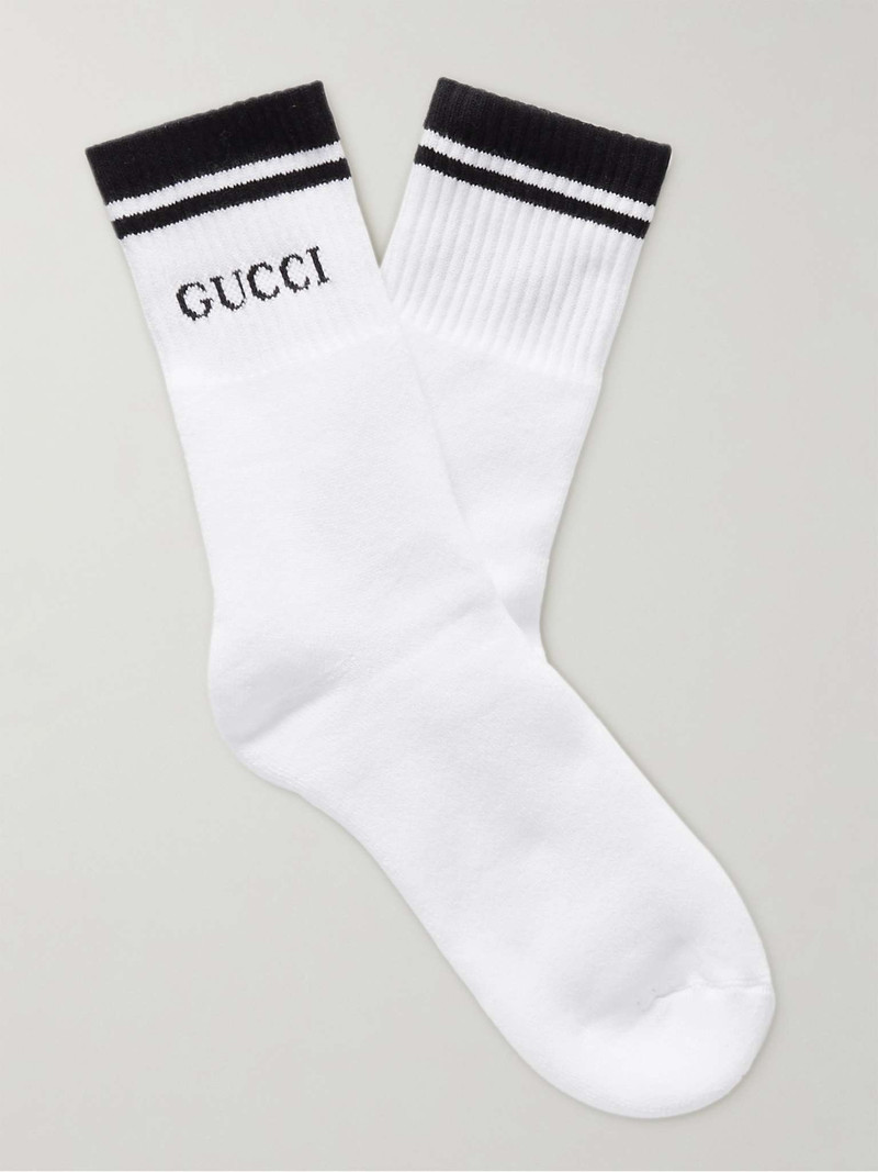 Logo-Intarsia Stretch Cotton-Blend Socks - 1