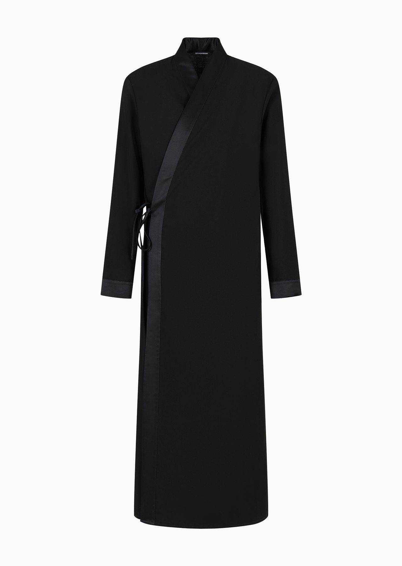 Crisp-feel tropical virgin light wool overcoat with robe fastening - 1