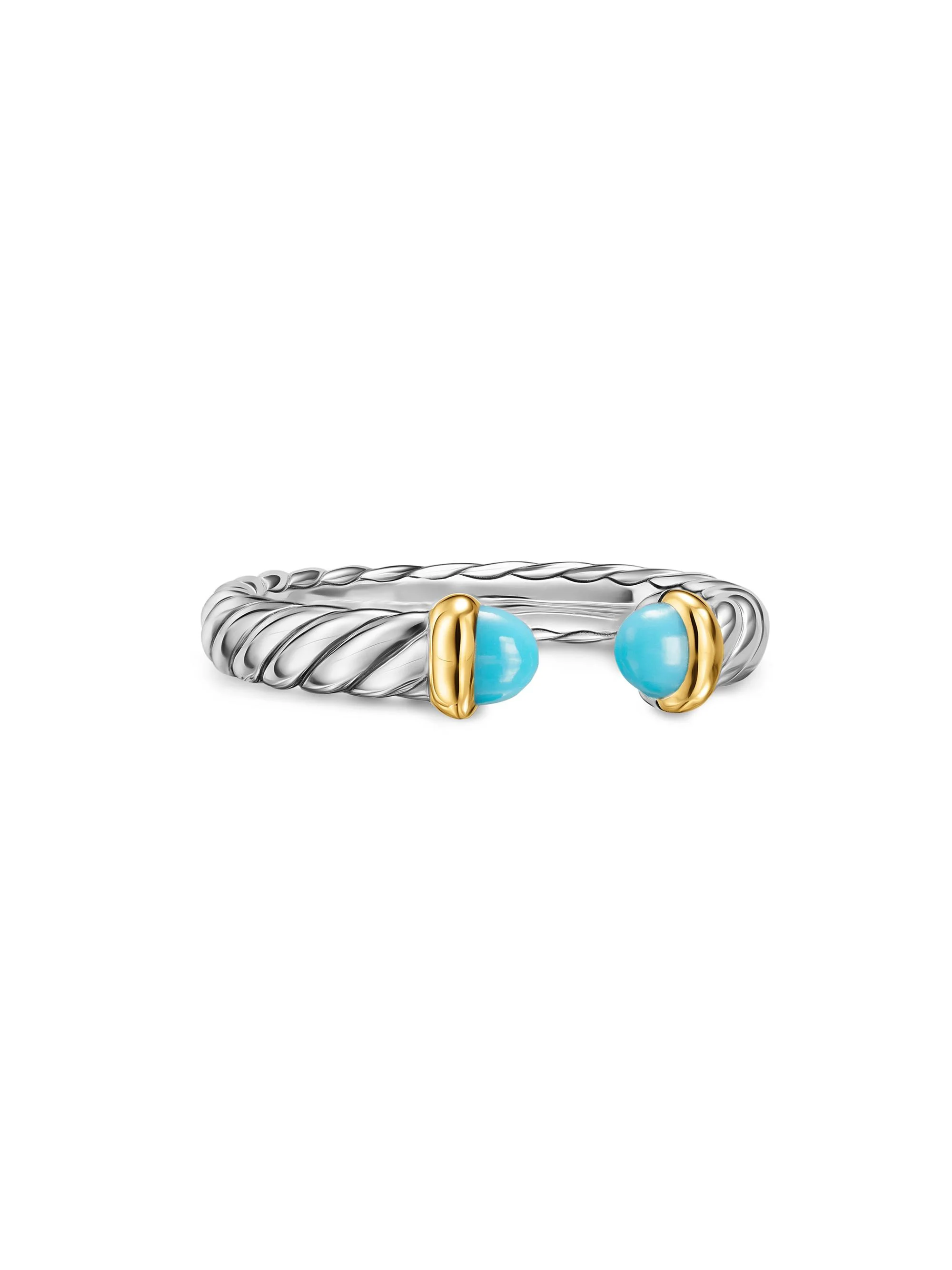 Women's Petite Cable Open Ring in Sterling Silver - Reconstituted Turquoise - 1
