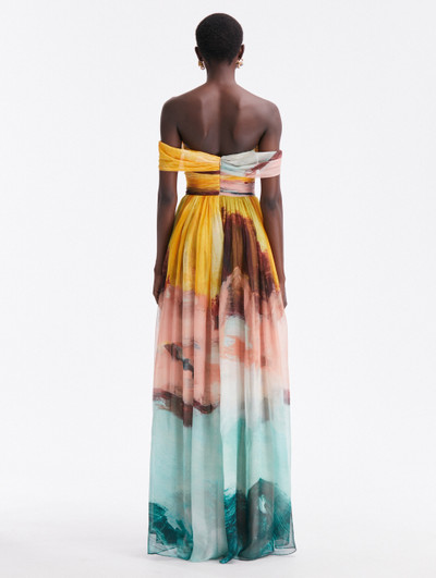 Oscar de la Renta ABSTRACT LANDSCAPE CHIFFON GOWN outlook