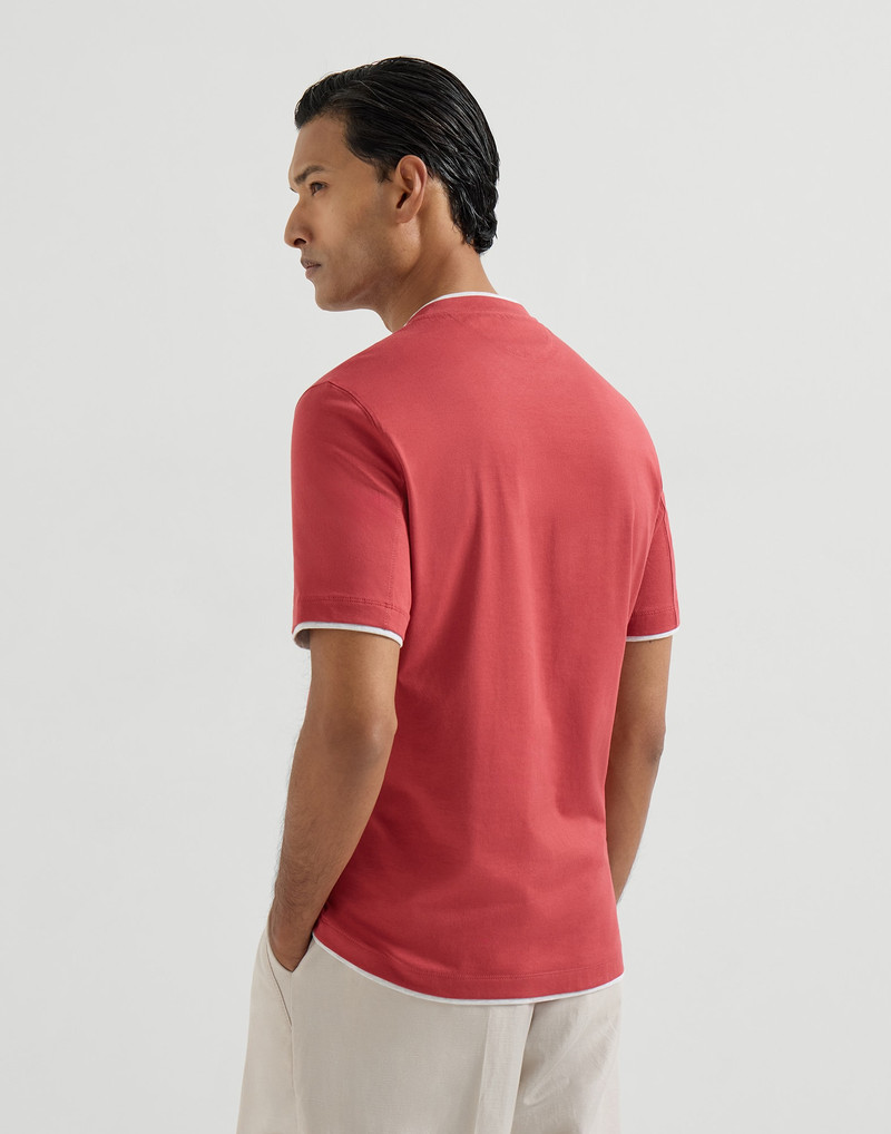 Cotton jersey crew neck T-shirt with faux-layering 3