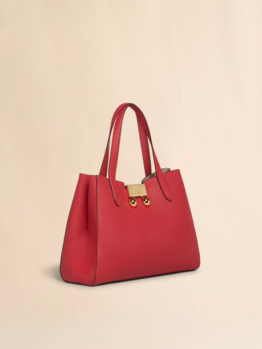 RED LEATHER TRUNKAROO TOTE HANDBAG - 3