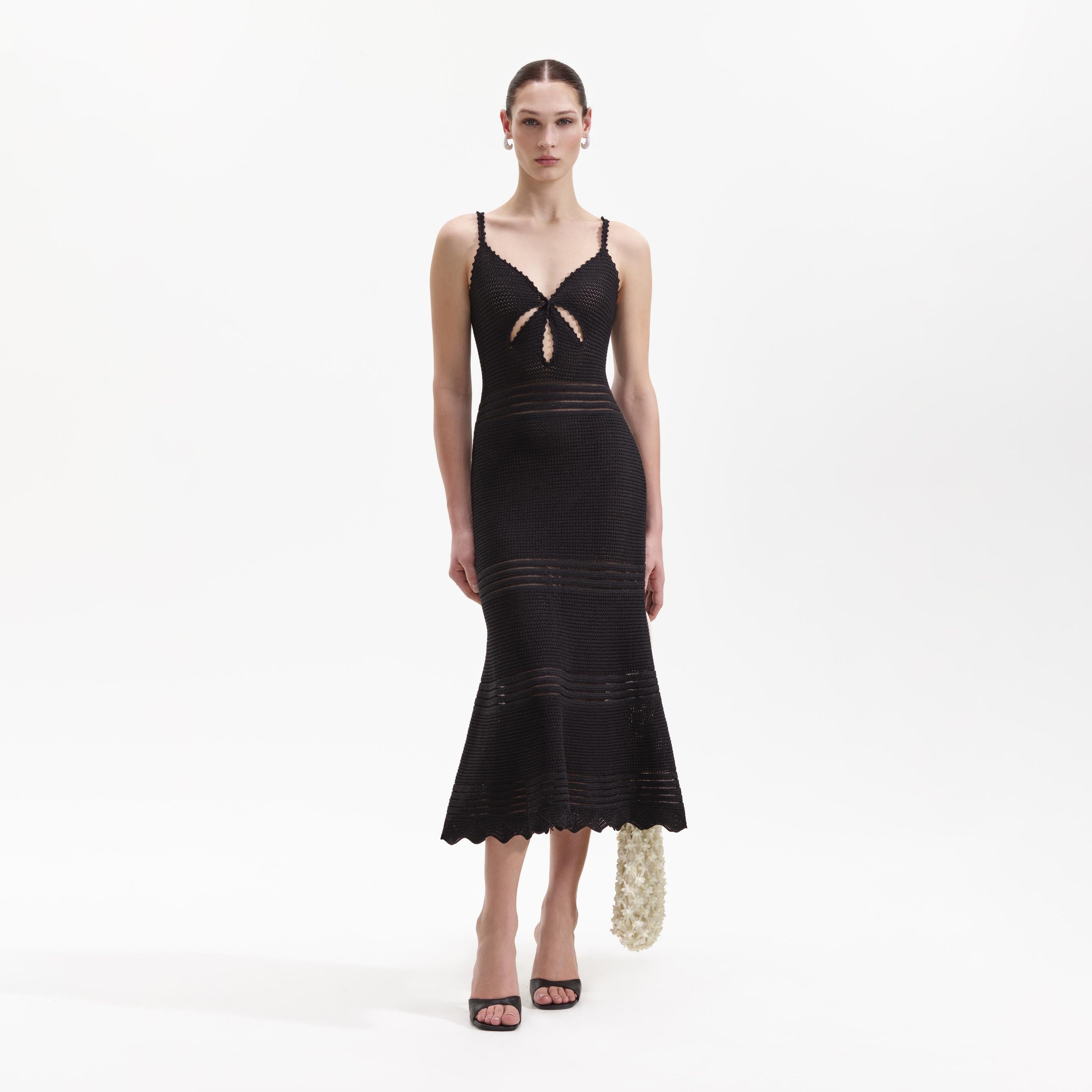 Black Crochet Cut Out Midi Dress - 1