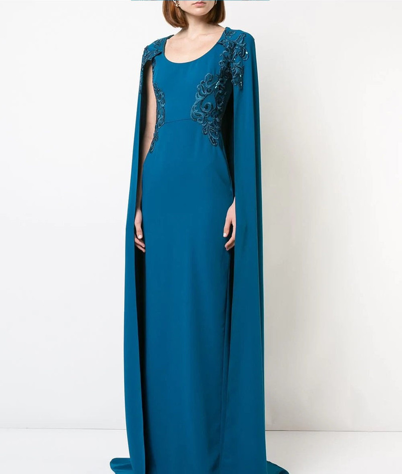 CREPE CAPED GOWN WITH EMBROIDERY 1