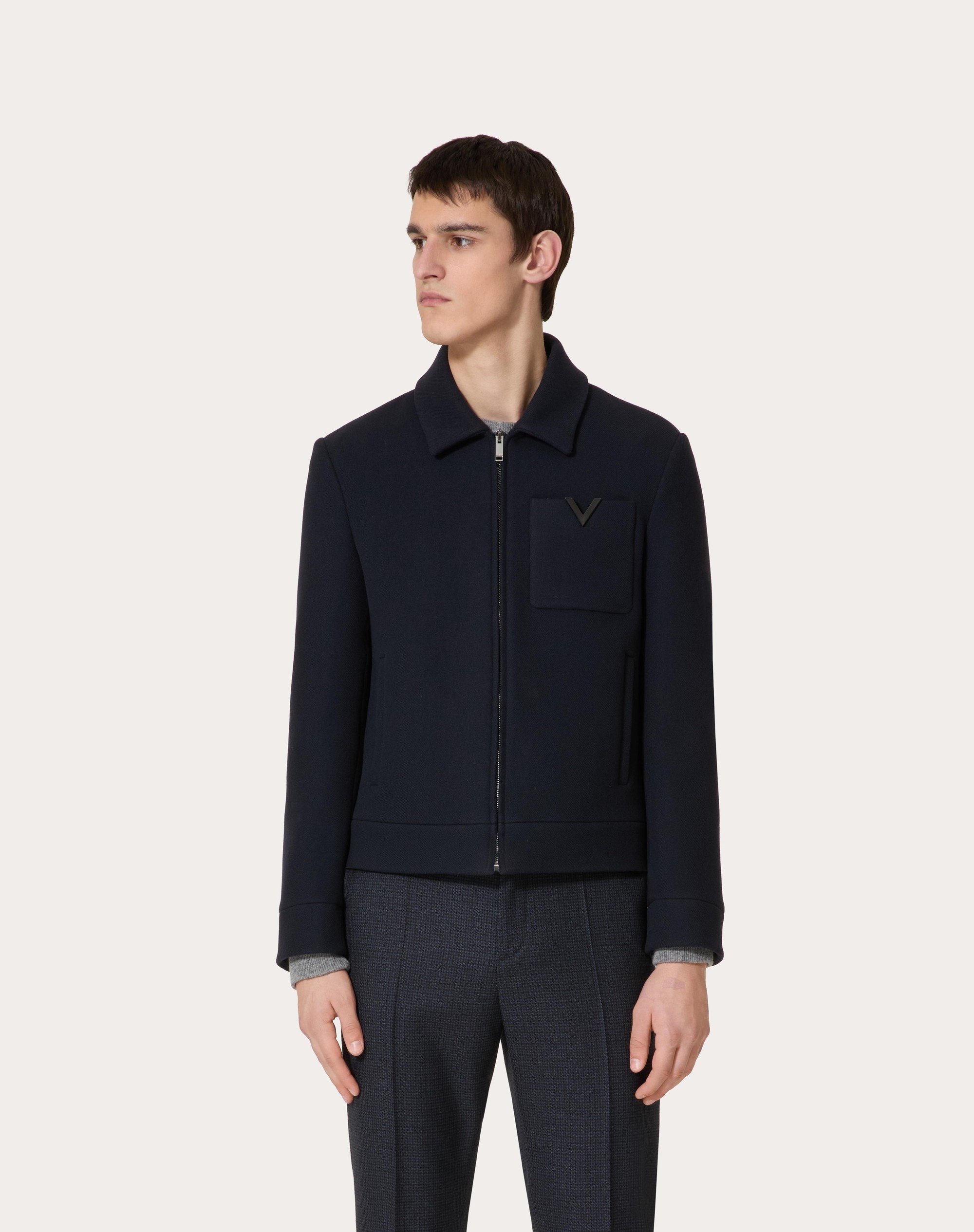 WOOL JACKET WITH METALLIC V DETAIL - 3