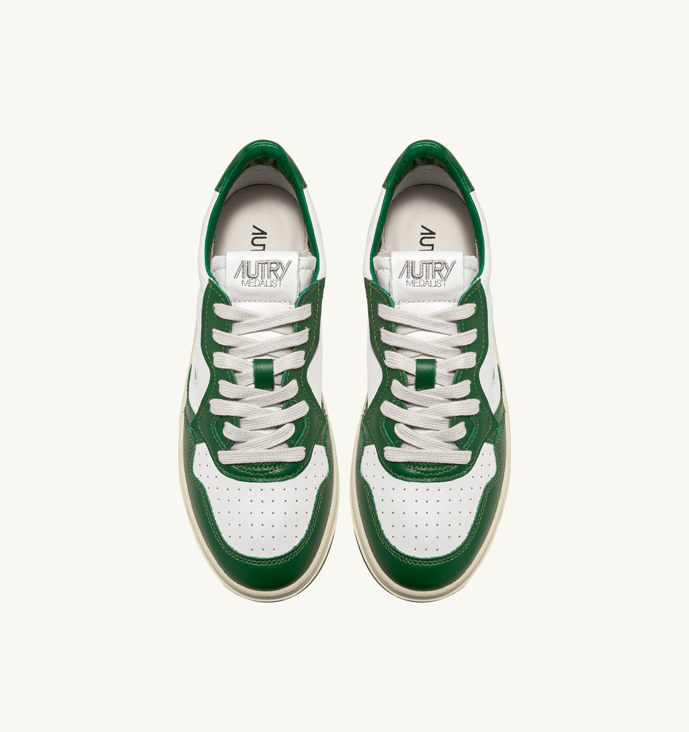 MEDALIST LOW BICOLOR SNEAKERS IN WHITE AND GREEN LEATHER - 5