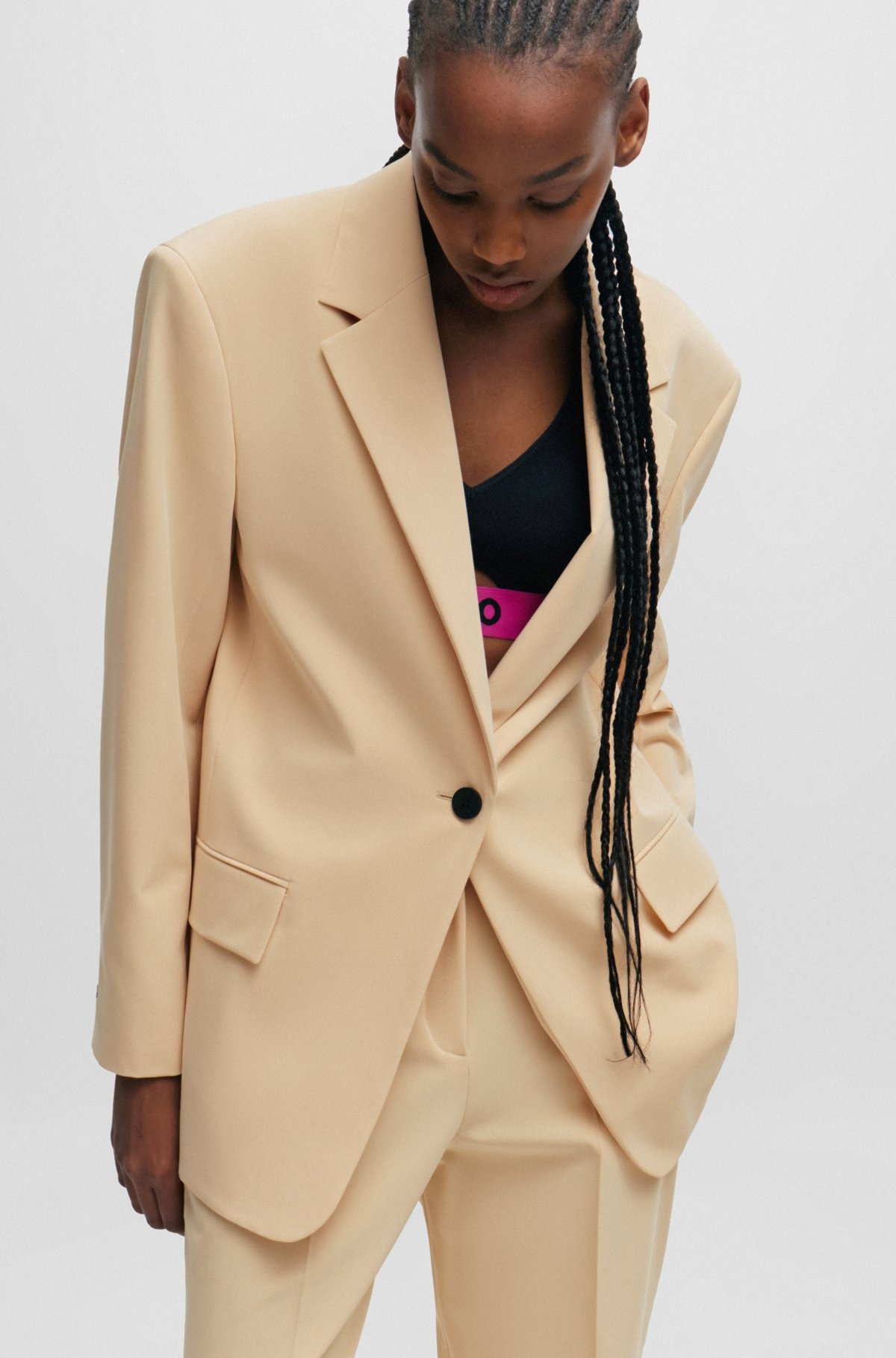 OVERSIZE-FIT JACKET IN STRETCH FABRIC WITH SINGLE BUTTON - 6