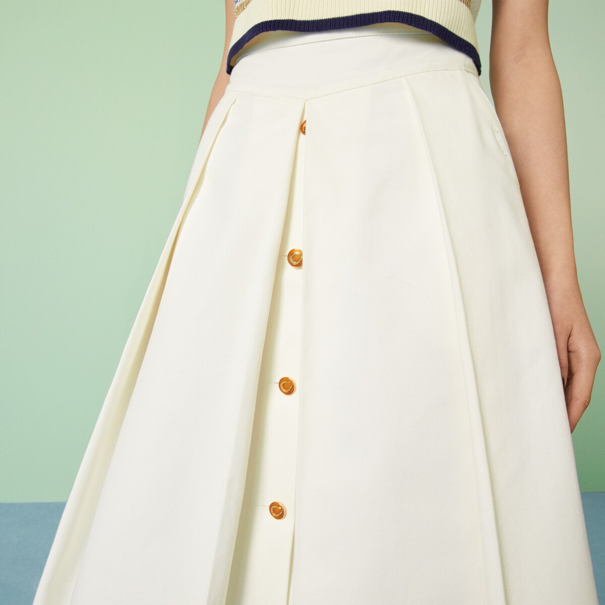 Cotton canvas skirt with pleats - 3