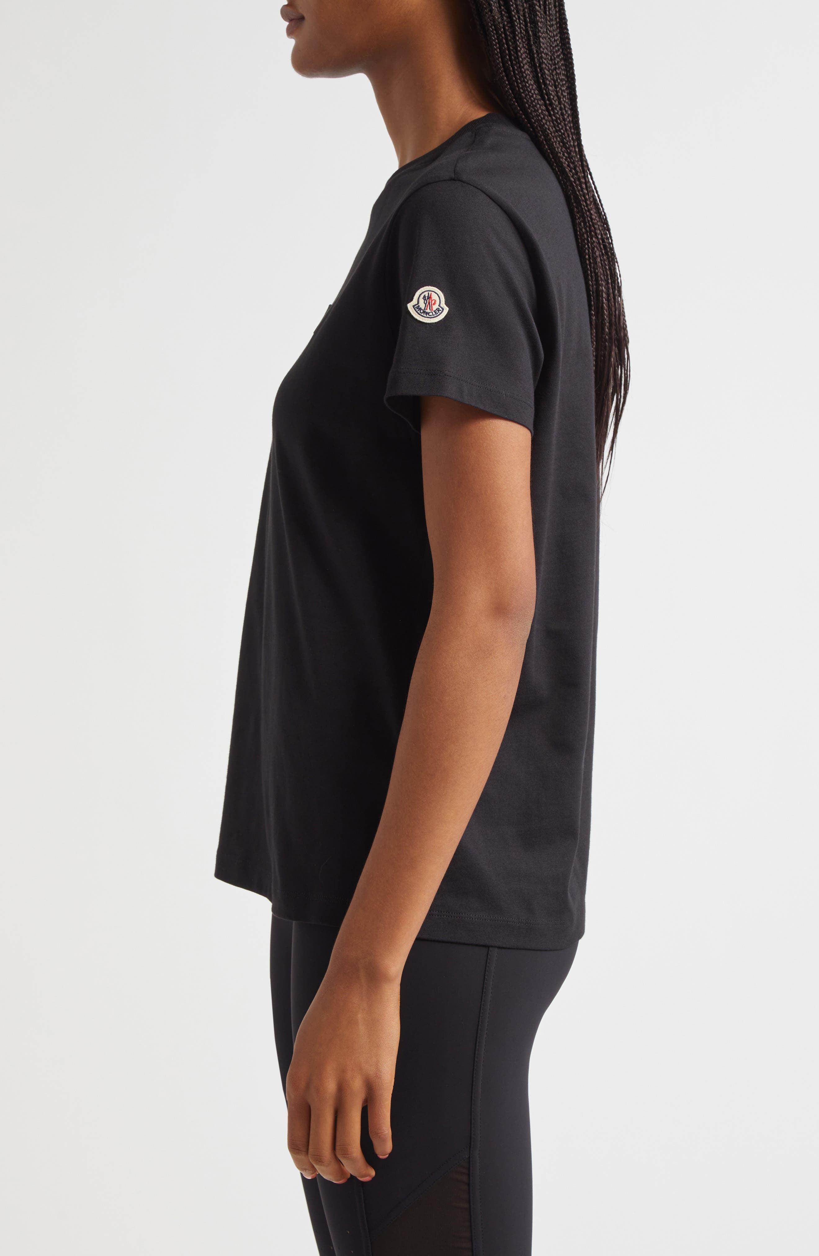 Moncler Logo Embroidered Cotton T-Shirt in Black at Nordstrom - 3