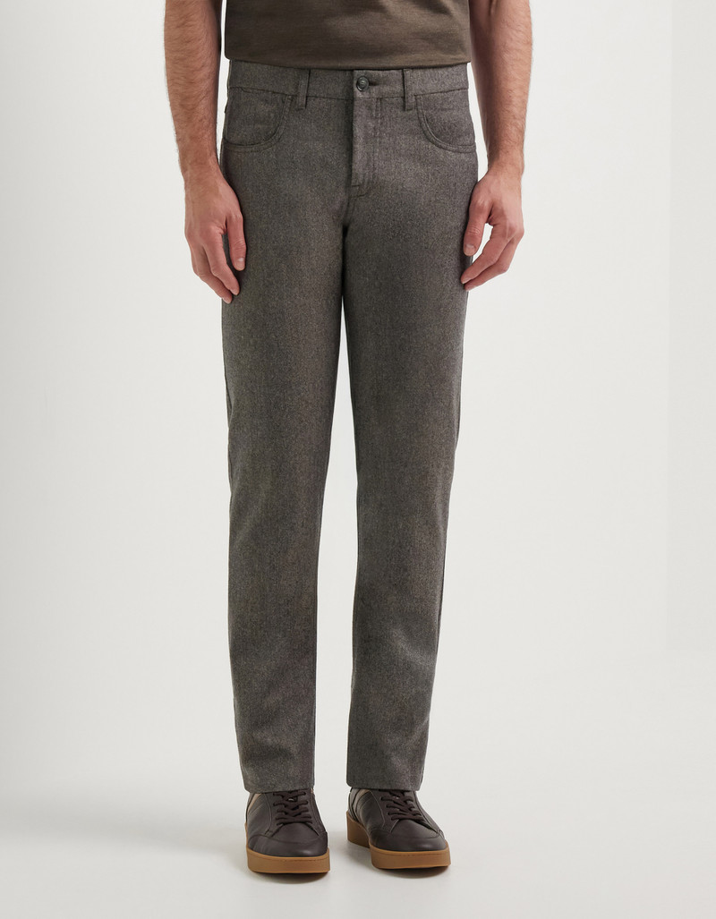 TAUPE FIVE-POCKET PANTS IN IMPECCABILE WOOL FLANNEL 3