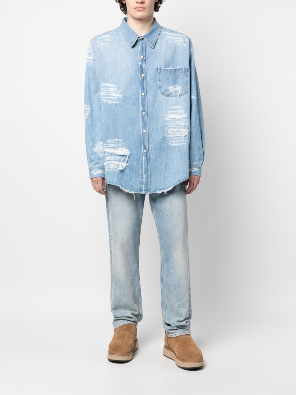 distressed denim shirt - 2