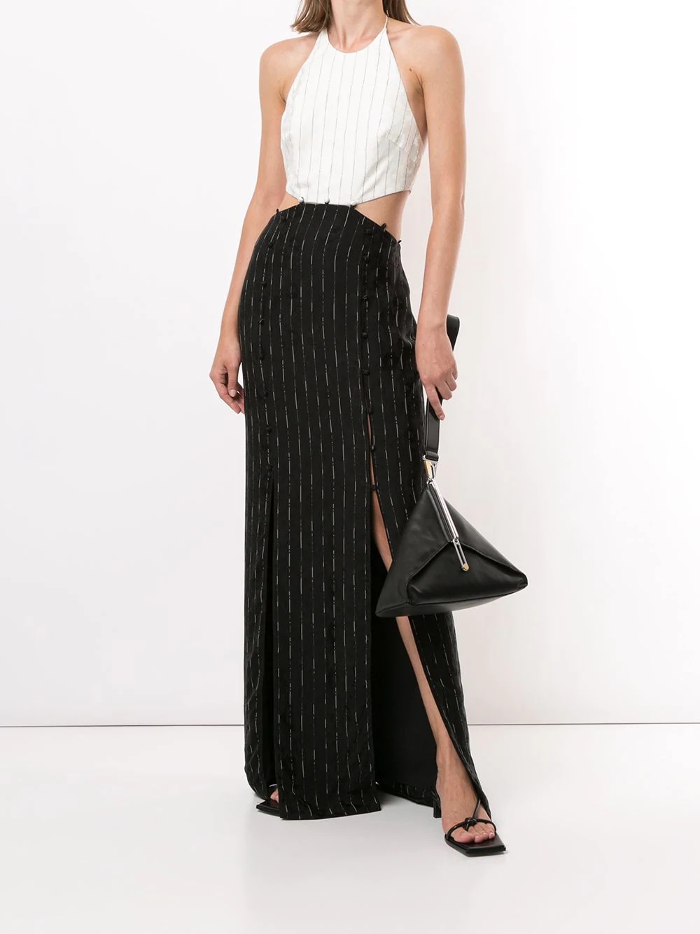 pinstripe-print panelled gown - 2