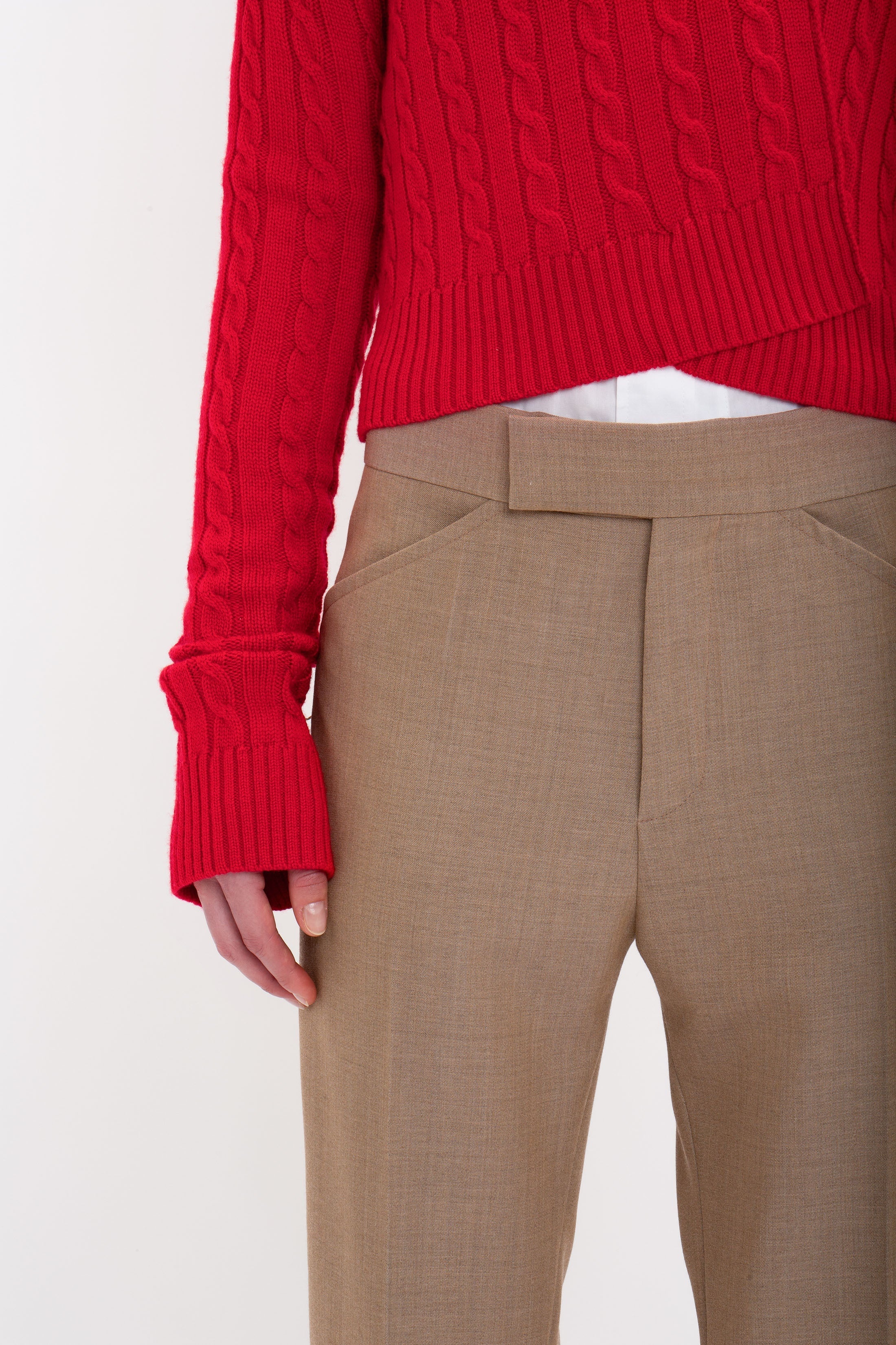 Wide Cropped Flare Trouser In Tobacco - 5
