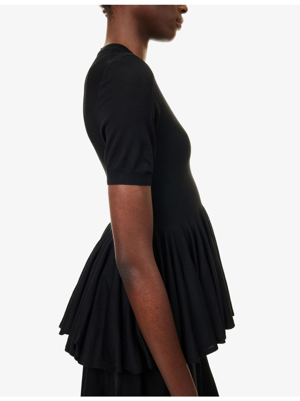 Short-Sleeve Peplum Wool Top - 6