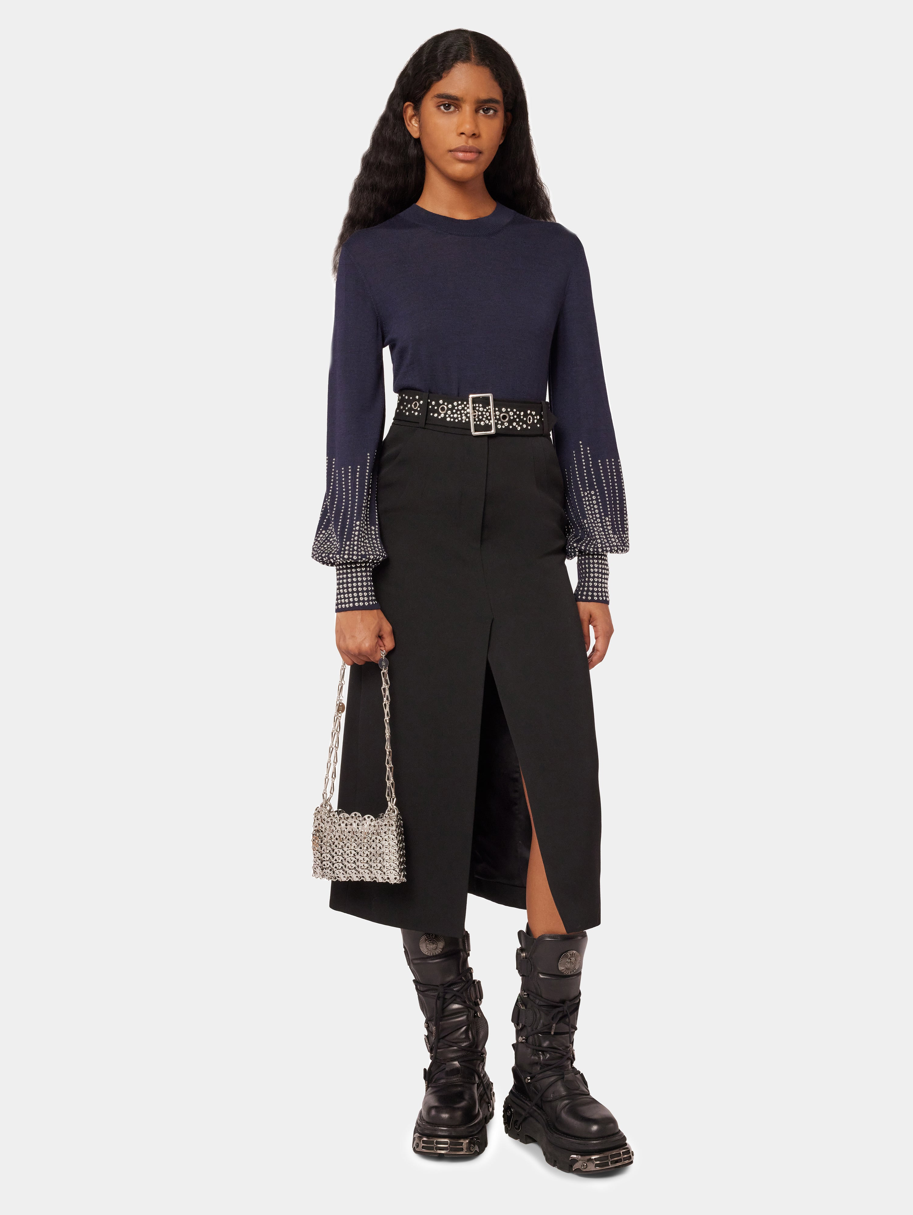 NAVY STUD-CUFFS WOOL JUMPER - 3