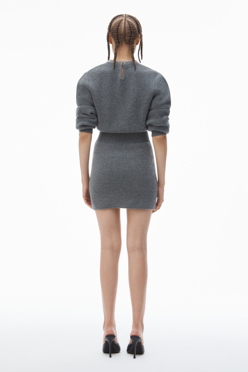 Long Sleeve Dress in Wool Blend with Crystal Hotfix Trim 5
