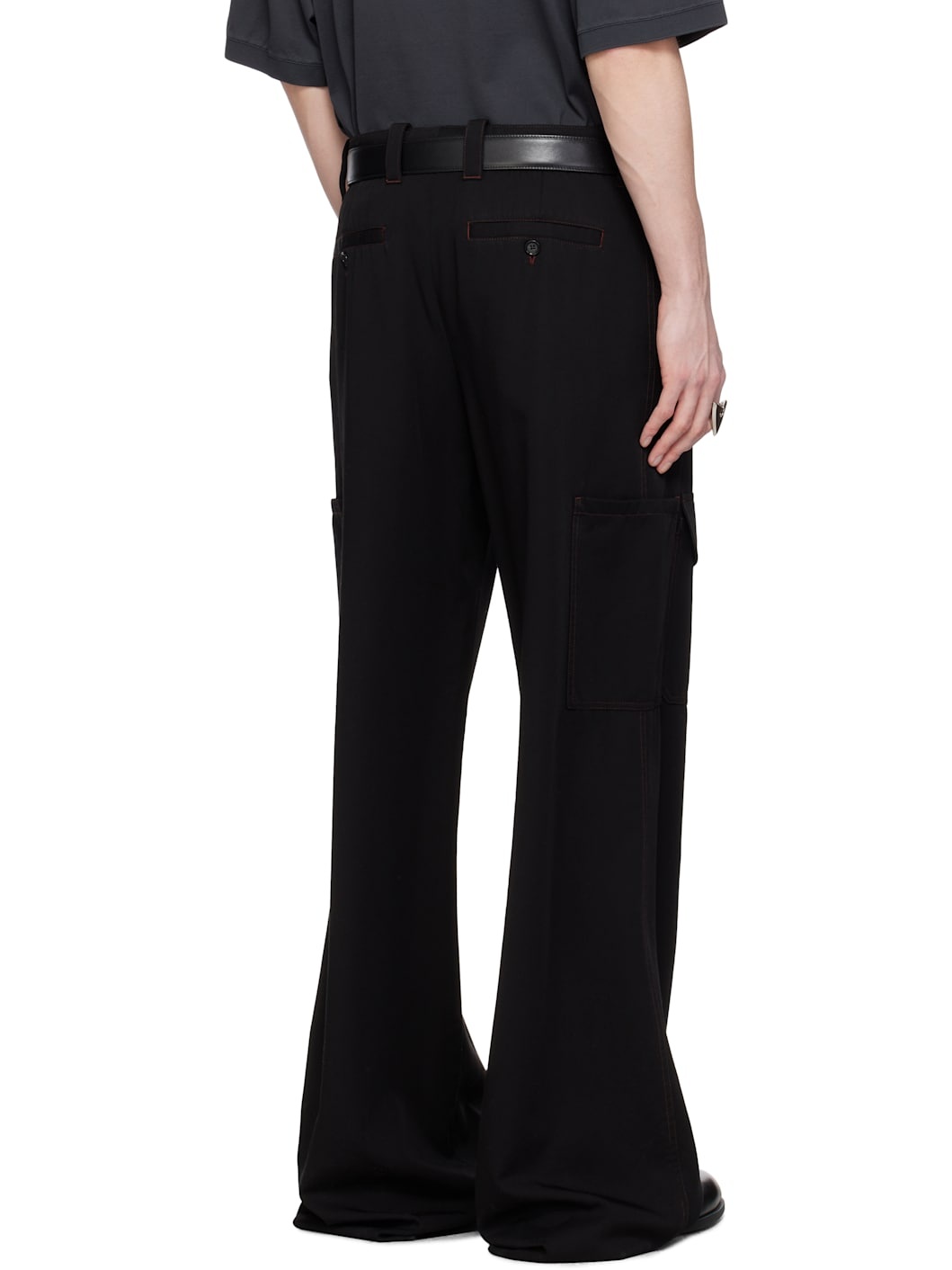 Black Wool Overdyed Low-Rise Cargo Pants - 3