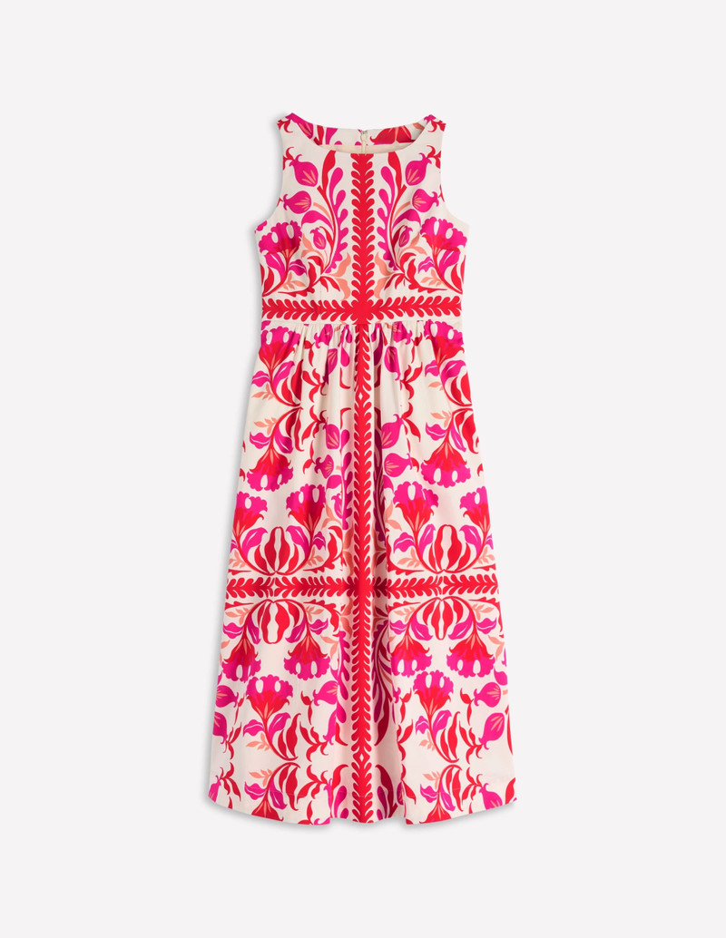 Lauren Cotton Midi Dress-Poppy Red, Elaborate Flora 1