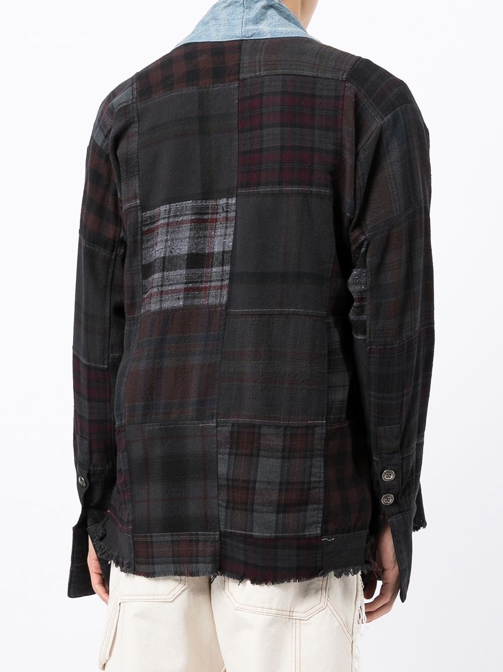 tartan-check raw-cut jacket - 4