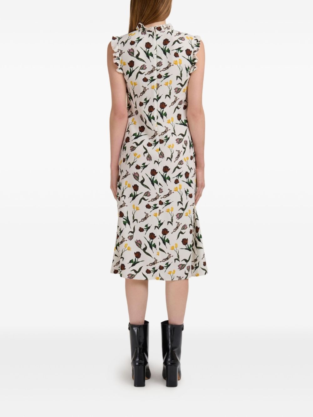 floral-print ruffled midi dress - 4