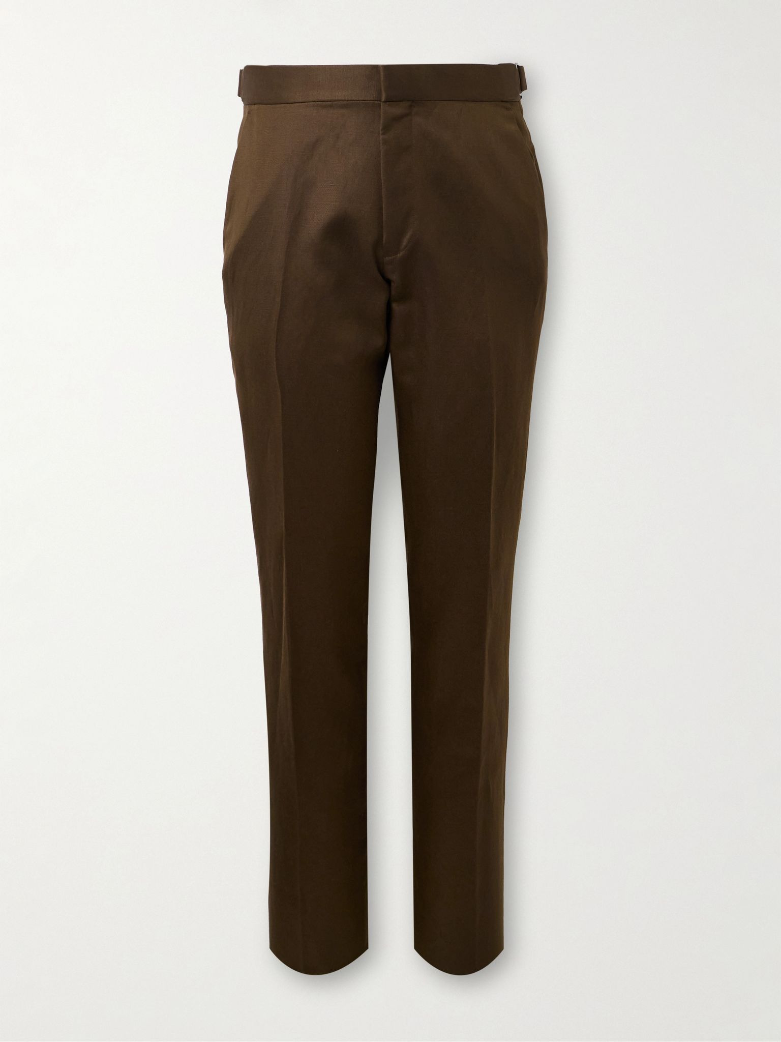 Dyllan Straight-Leg Silk and Linen-Blend Twill Suit Trousers Brown - 1